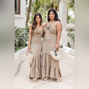 Olive Halter Neck Maxi Dress